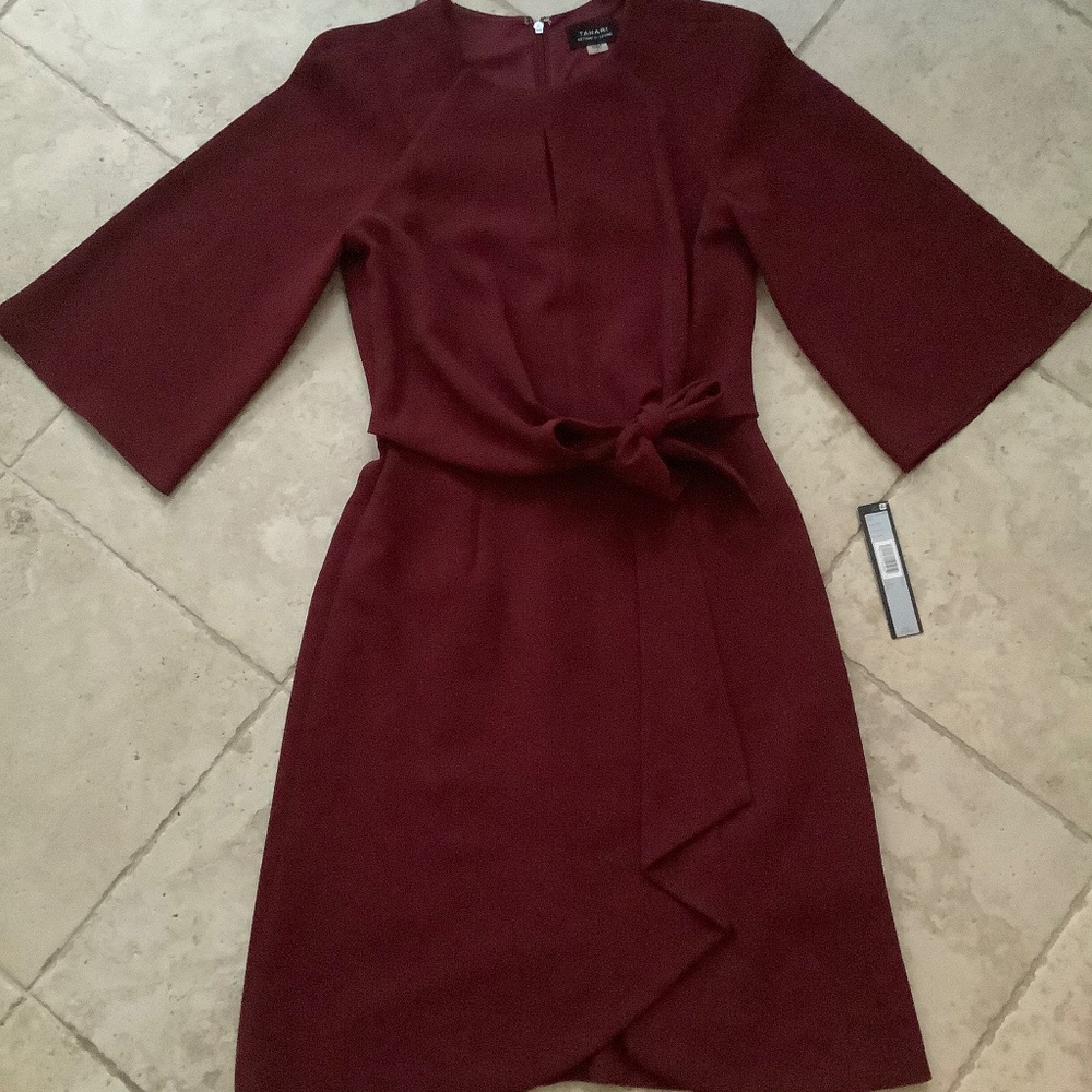 Chic Burgundy Tie-Waist Dress